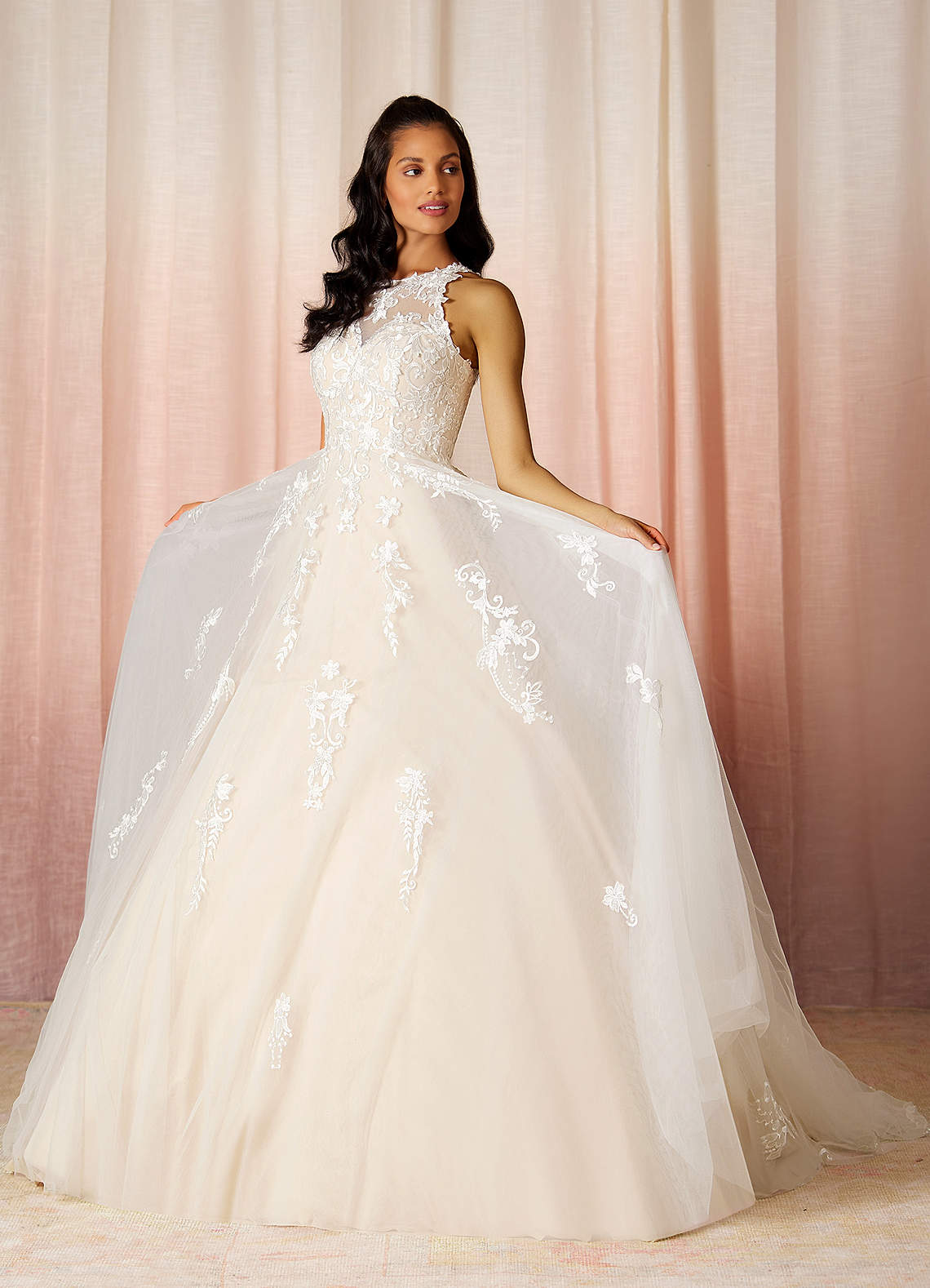 Azazie Melrose Wedding Dresses Diamond White Champagne A-Line Sweetheart Lace Tulle Dress image1