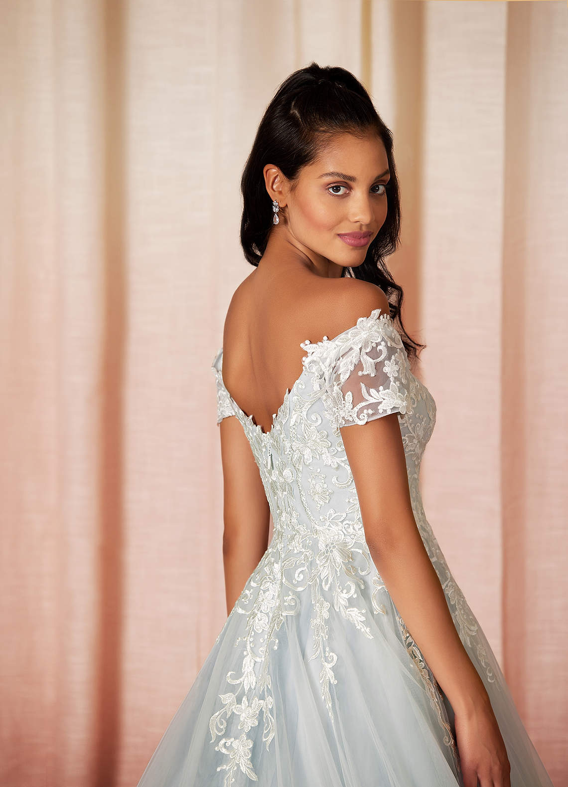 Azazie Rowe Wedding Dresses Ball-Gown Off the Shoulder Tulle Chapel Train Dress image1