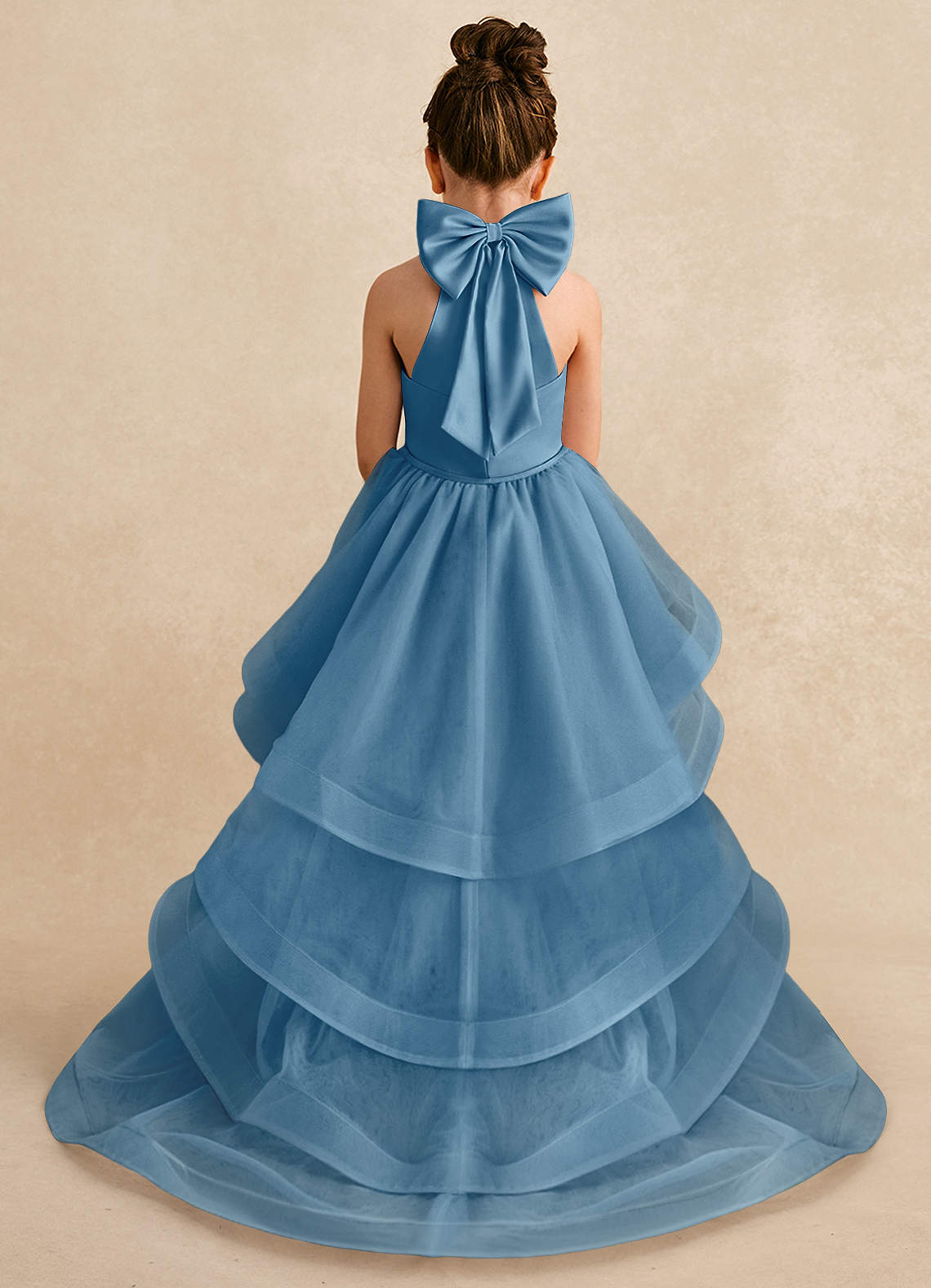 Azazie Bev Flower Girl Dresses Steel Blue A-Line Convertible Tulle Dress image1