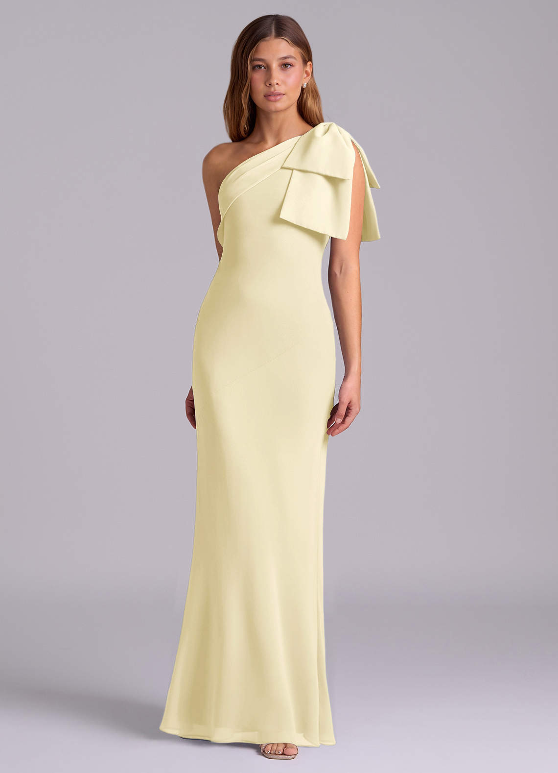 Azazie Yuanna Bridesmaid Dresses Lemon Sorbet Mermaid One Shoulder Chiffon Dress image4