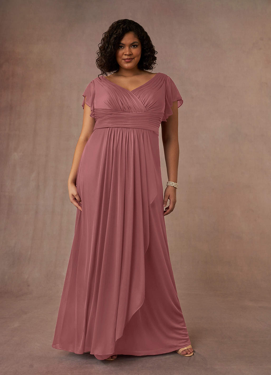 Azazie Reneya Mother of the Bride Dresses Desert Rose A-Line Pleated Mesh Dress image1