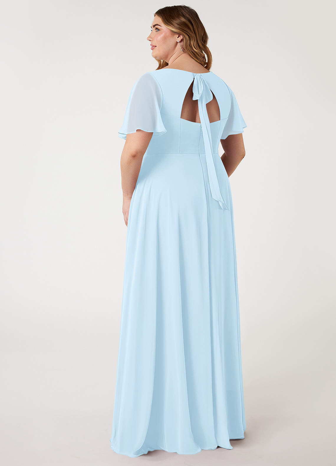 Azazie Kimber Bridesmaid Dresses Sky Blue A-Line Flounce Sleeve Chiffon Dress image2