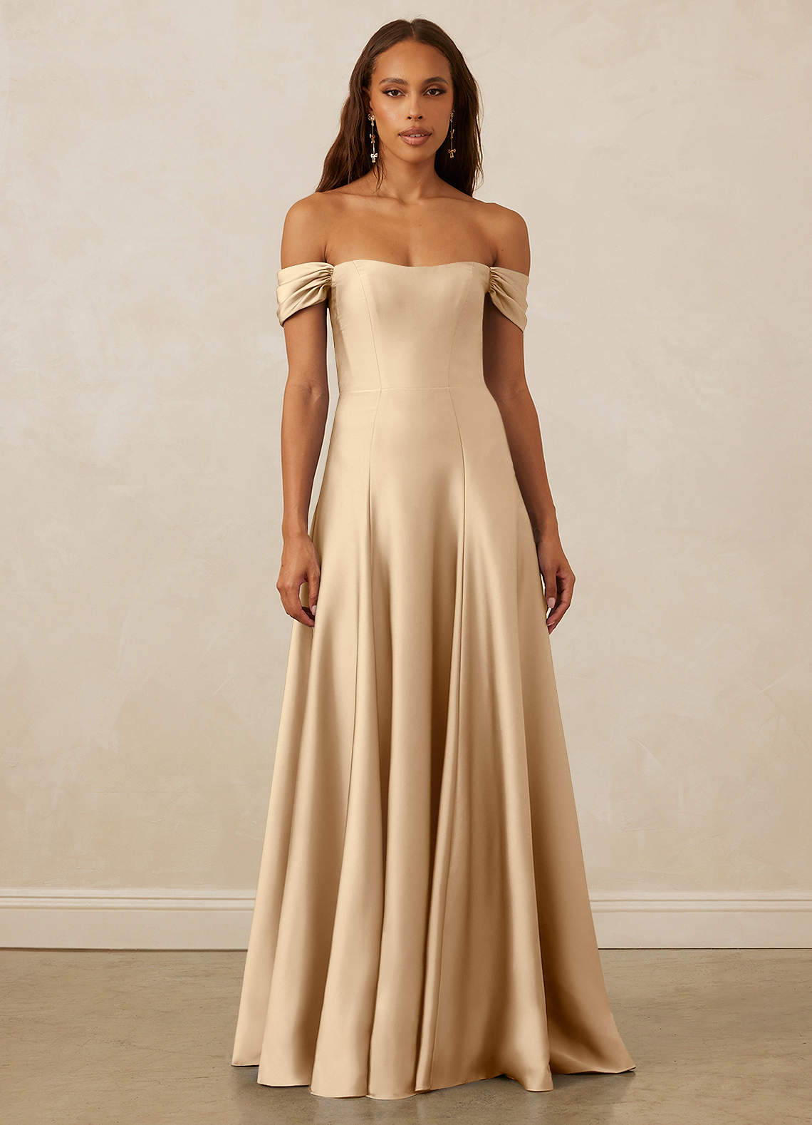 Christian Siriano Bridal for Azazie 1002 Bridesmaid Dresses Off Shoulder Stretch Satin A-line Dress image1