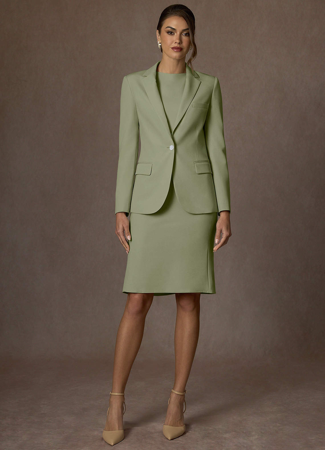 front Kennedy Pistachio Structured Stretch Dress