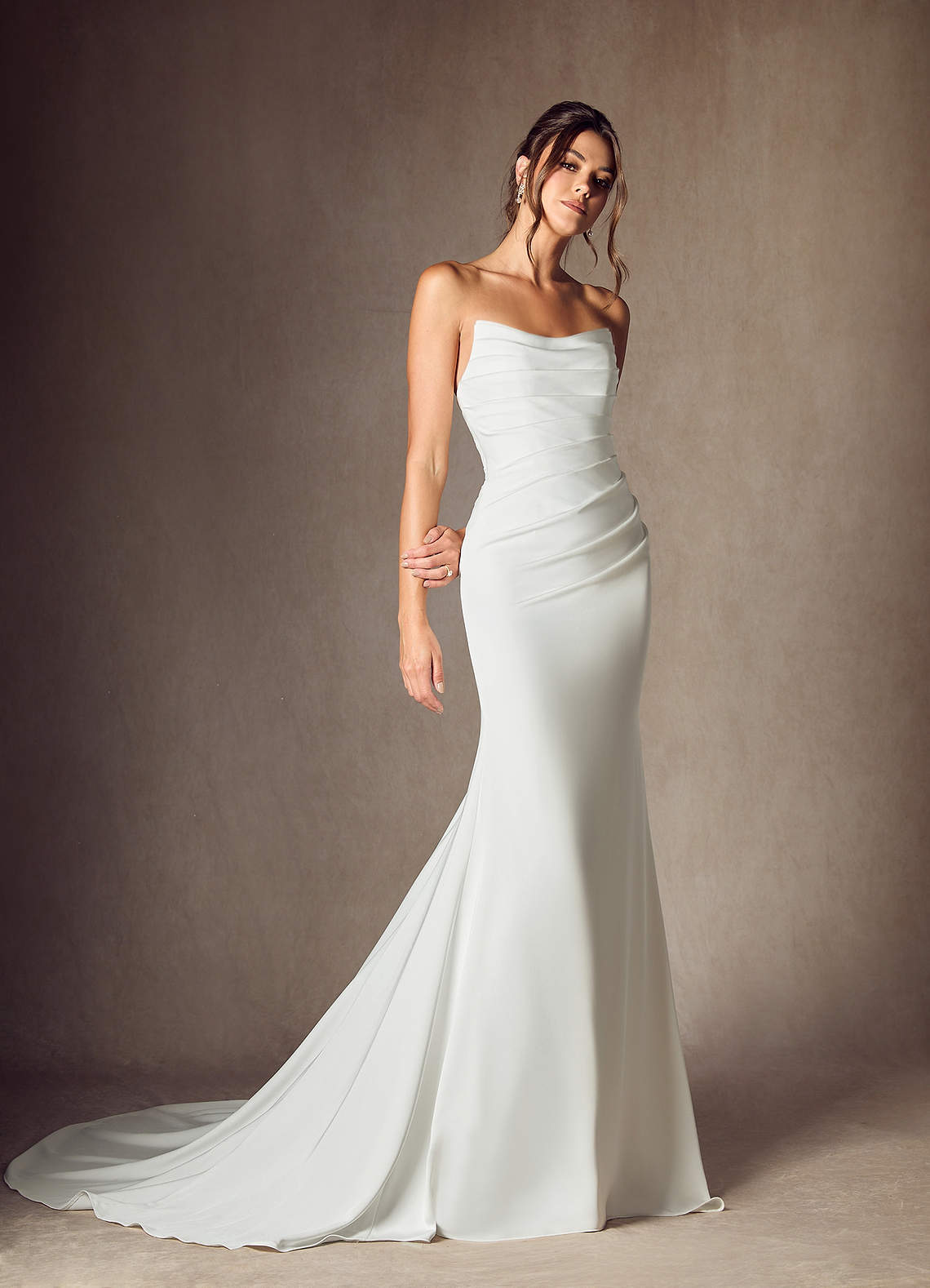 Azazie Elyse Wedding Dresses Diamond White Mermaid Strapless Crepe Back Satin Dress image1