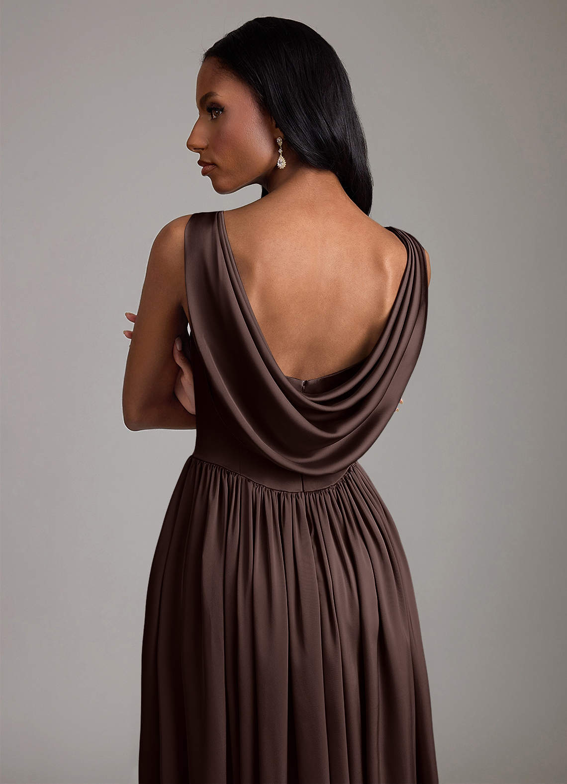 Azazie Novi Bridesmaid Dresses Ganache A-Line with Pockets Stretch Satin Dress image3