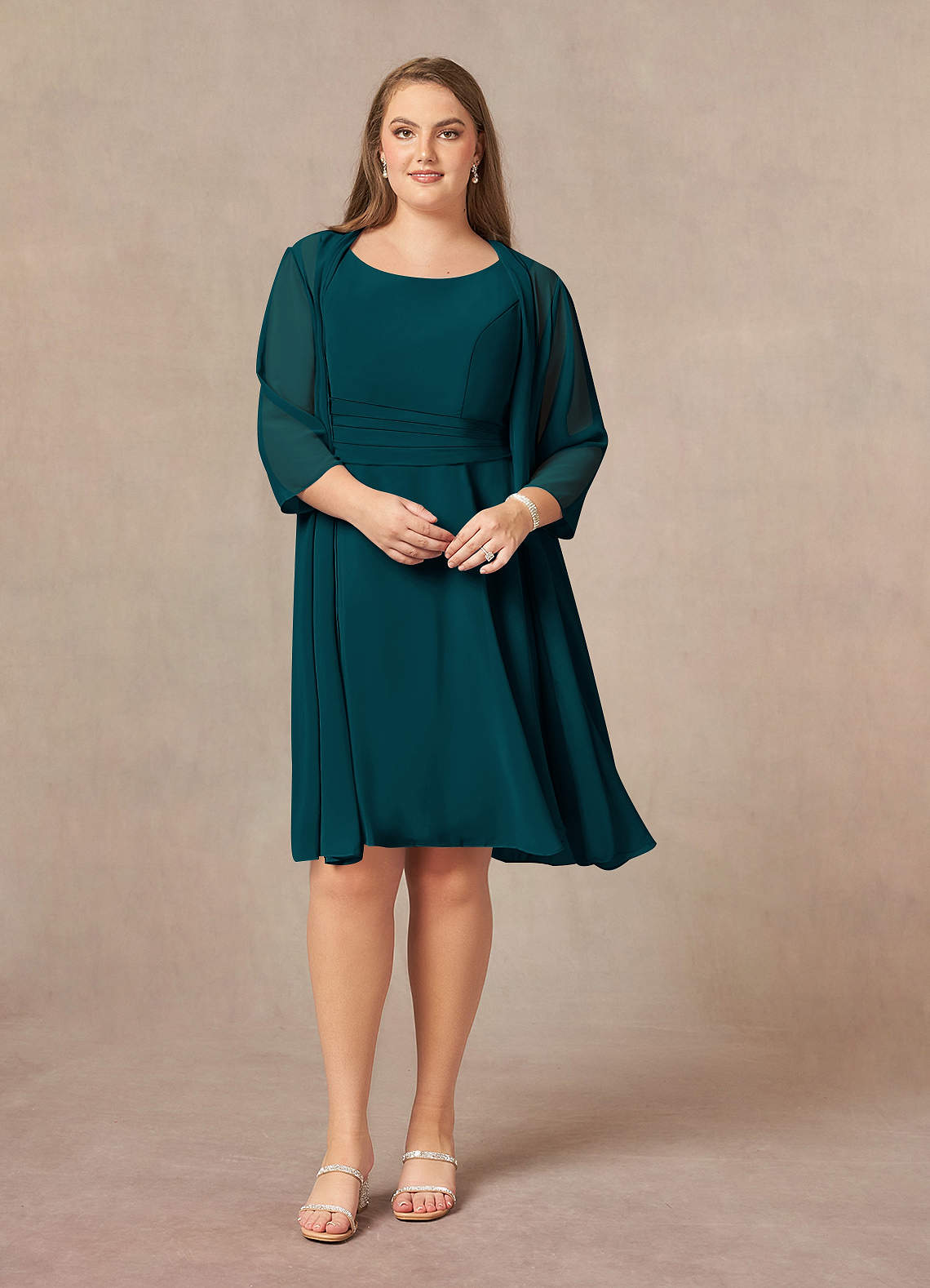 Azazie Shirley Mère de la mariée Robes Robe Trapèze en Mousseline de soie Plissé Scoop Vert Pin image1