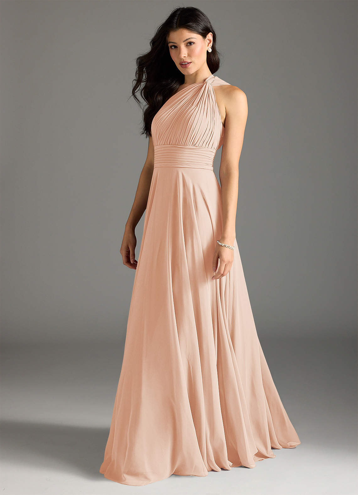 Azazie Charlize Bridesmaid Dresses English Rose A-Line One Shoulder Chiffon Dress image3