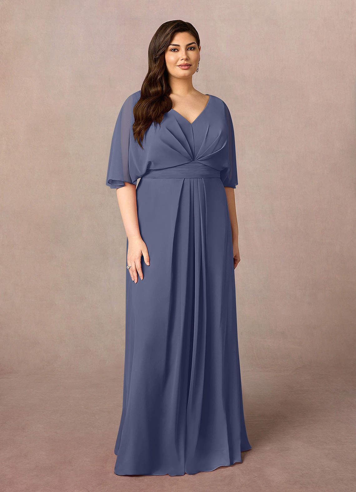 Azazie Oksana Kleider für die Brautmutter A-Linie V-Hals Gefaltet Chiffon Kleid Sturm image1