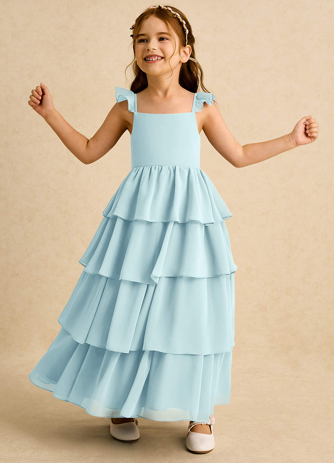 Azazie A-Line/Princess Square Neck Ankle-Length Chiffon Flower Girl Dresses - Sea Glass