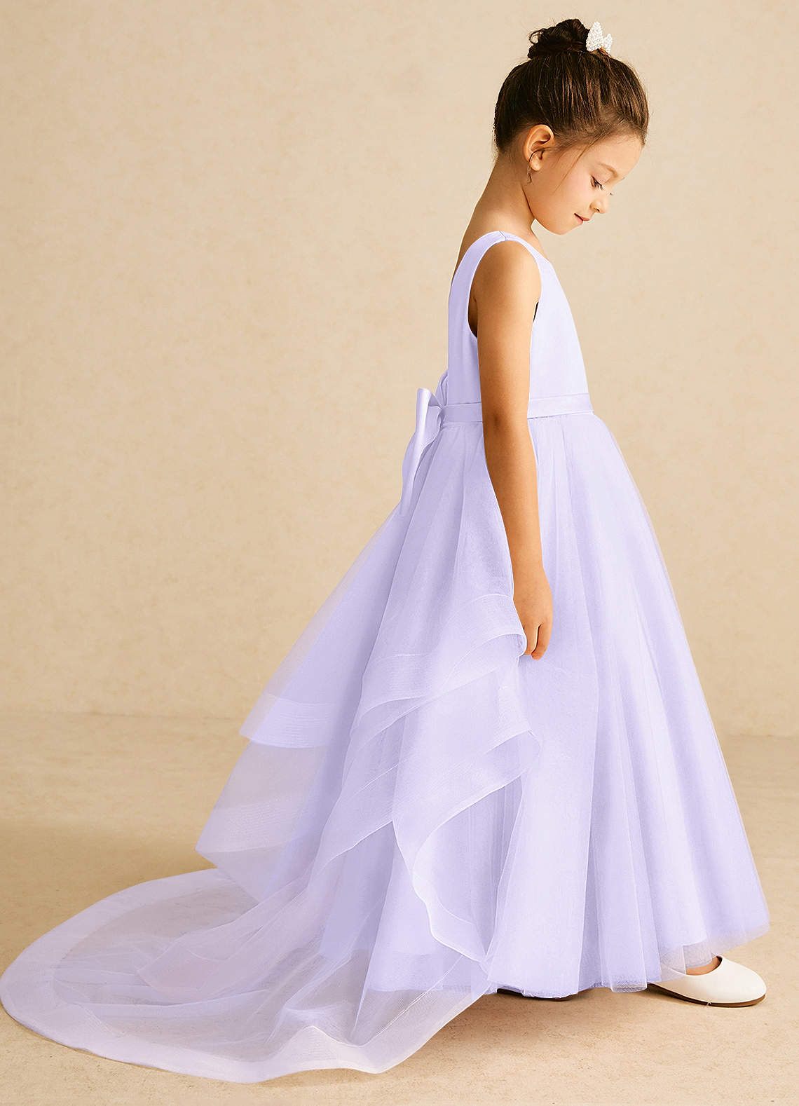 Azazie Pumpkin Flower Girl Dresses Lilac A-Line Convertible Tulle Dress image2