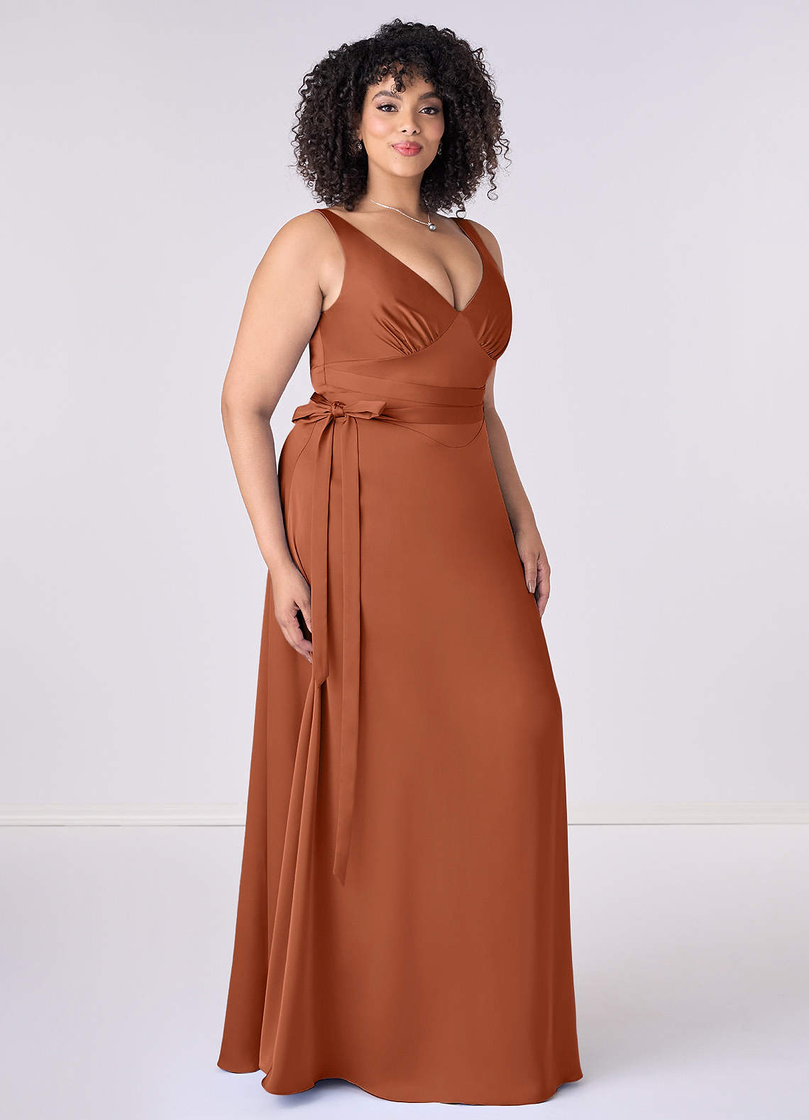A-line Chiffon Dresses with V-neck Empire Waist Cinnamon Rose