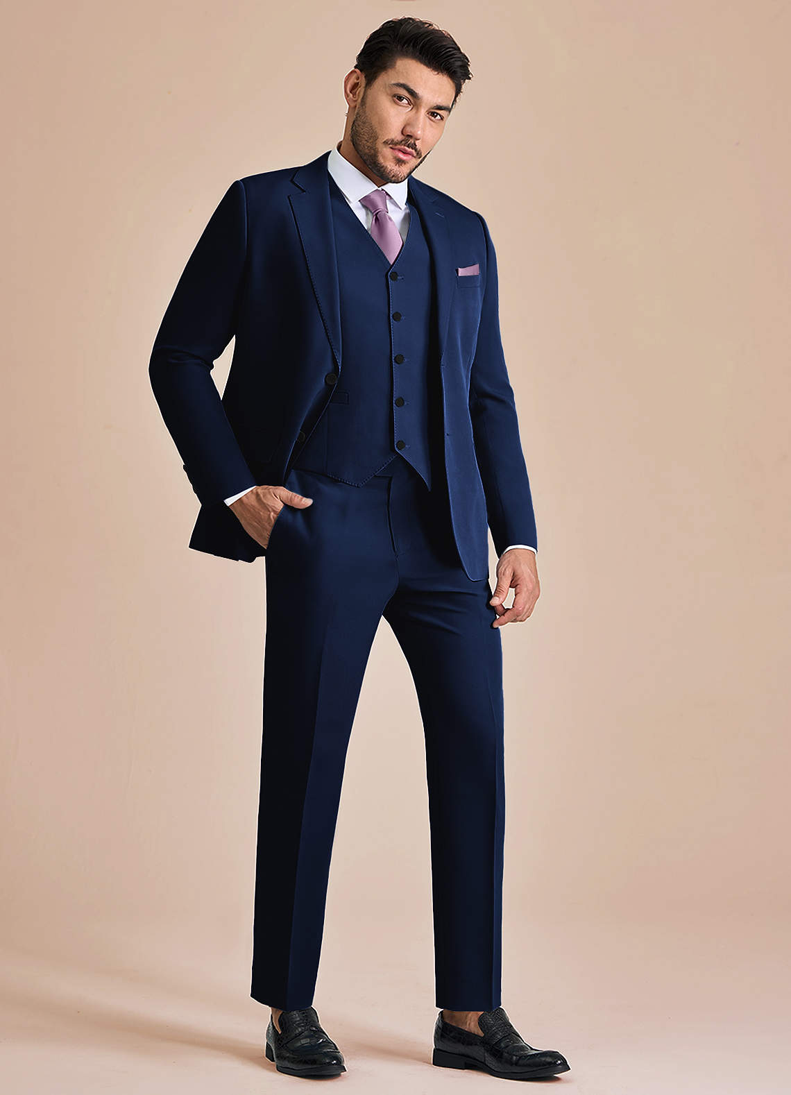 front James Blue Structured Stretch 3-piece suit