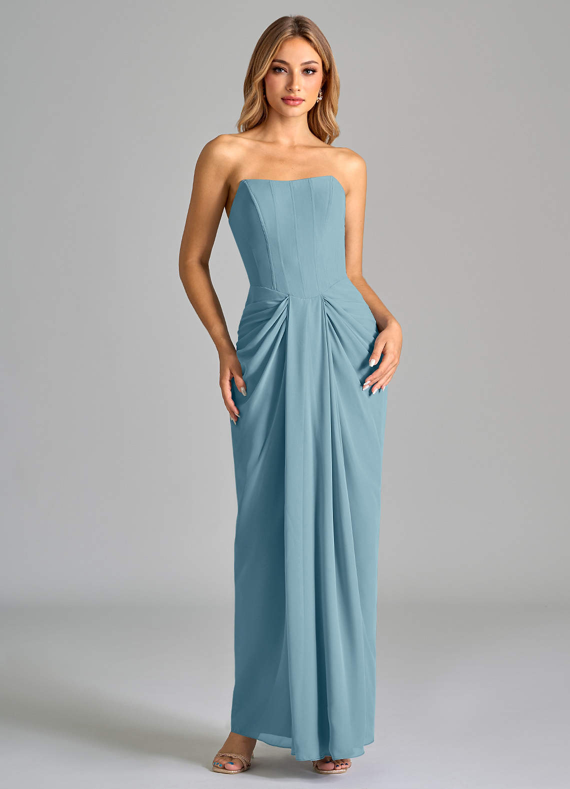 Azazie Anaïs Jurken voor bruidsmeisjes Jurk van Chiffon met Kolom Strapless Mystiek Blauw image1