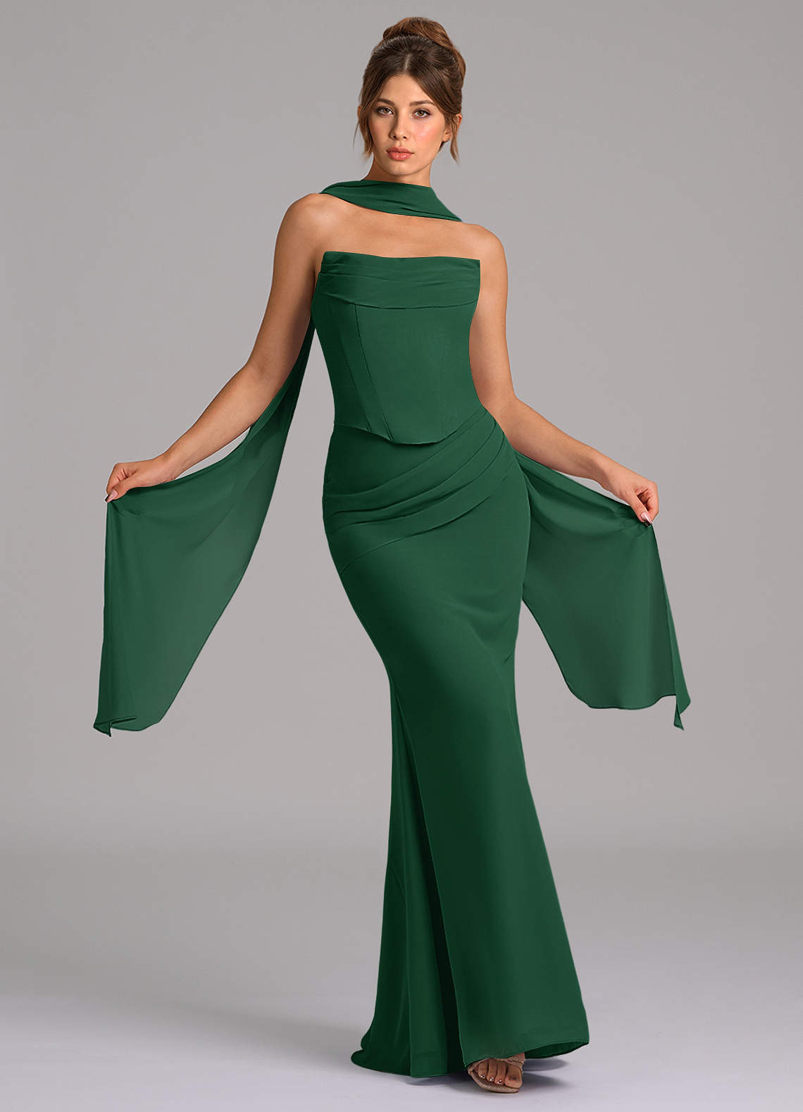 Azazie Sorrel Bridesmaid Dresses Dark Green Mermaid Corset Chiffon Dress image1