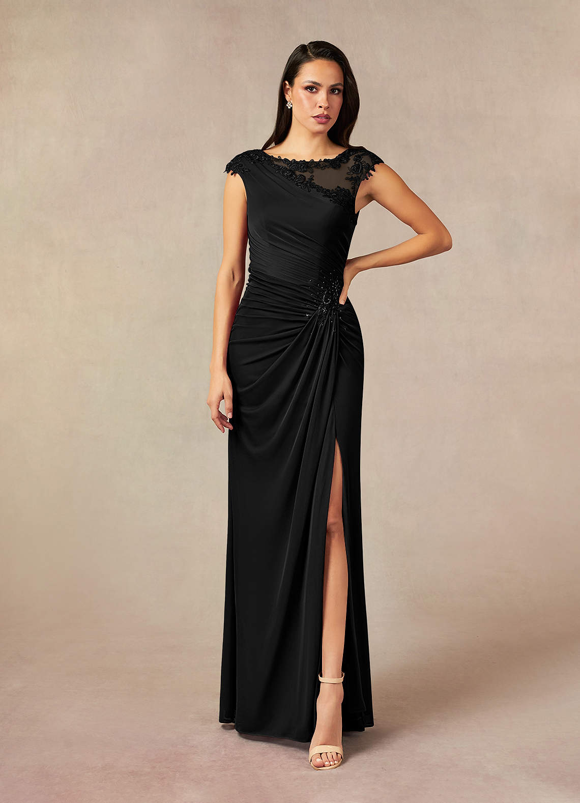 chinese dress ladies Zapaka Women Black Formal Dress Sheath Off The Shoulder Long Sleeves Mesh and Lace Long Formal Wear Dress, Black / US8 main image 1