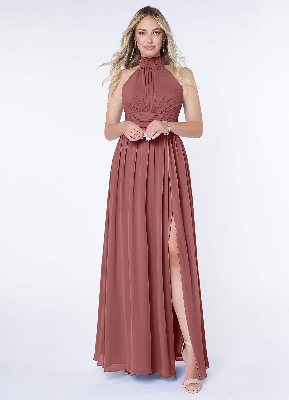 Azazie Iman Brautjungfernkleider A-Linie A-Linie Gerüscht Chiffon Kleid Amethyst image1