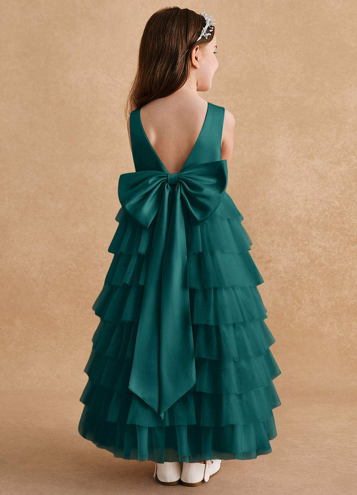 Azazie Twinkle Toes Robe Demoiselle D'honneur Fillette Robe Trapèze en Tulle Arc Paon image1