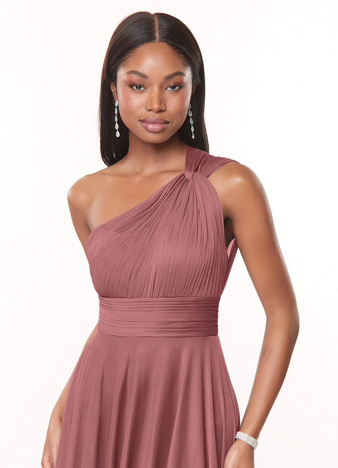 Azazie Charlize Ready to Ship Desert Rose Mesh Bridesmaid Dresses