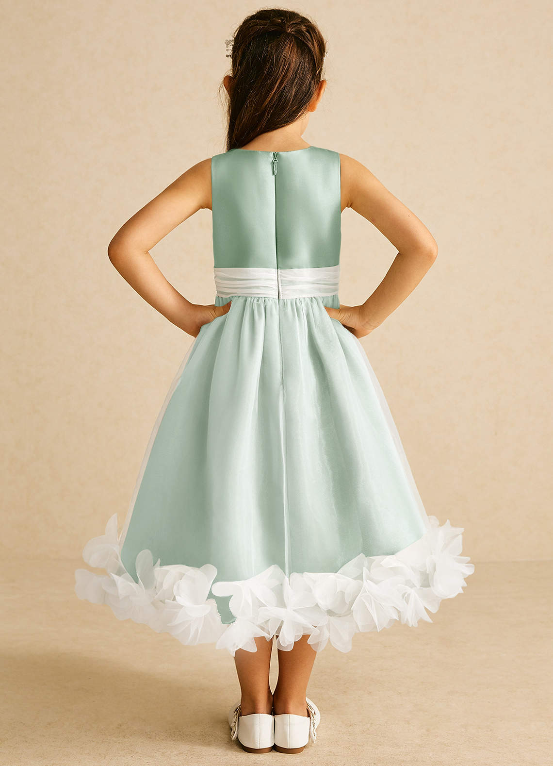 Azazie Stardust Flower Girl Dresses Agave A-Line Sleeveless Organza Dress image3