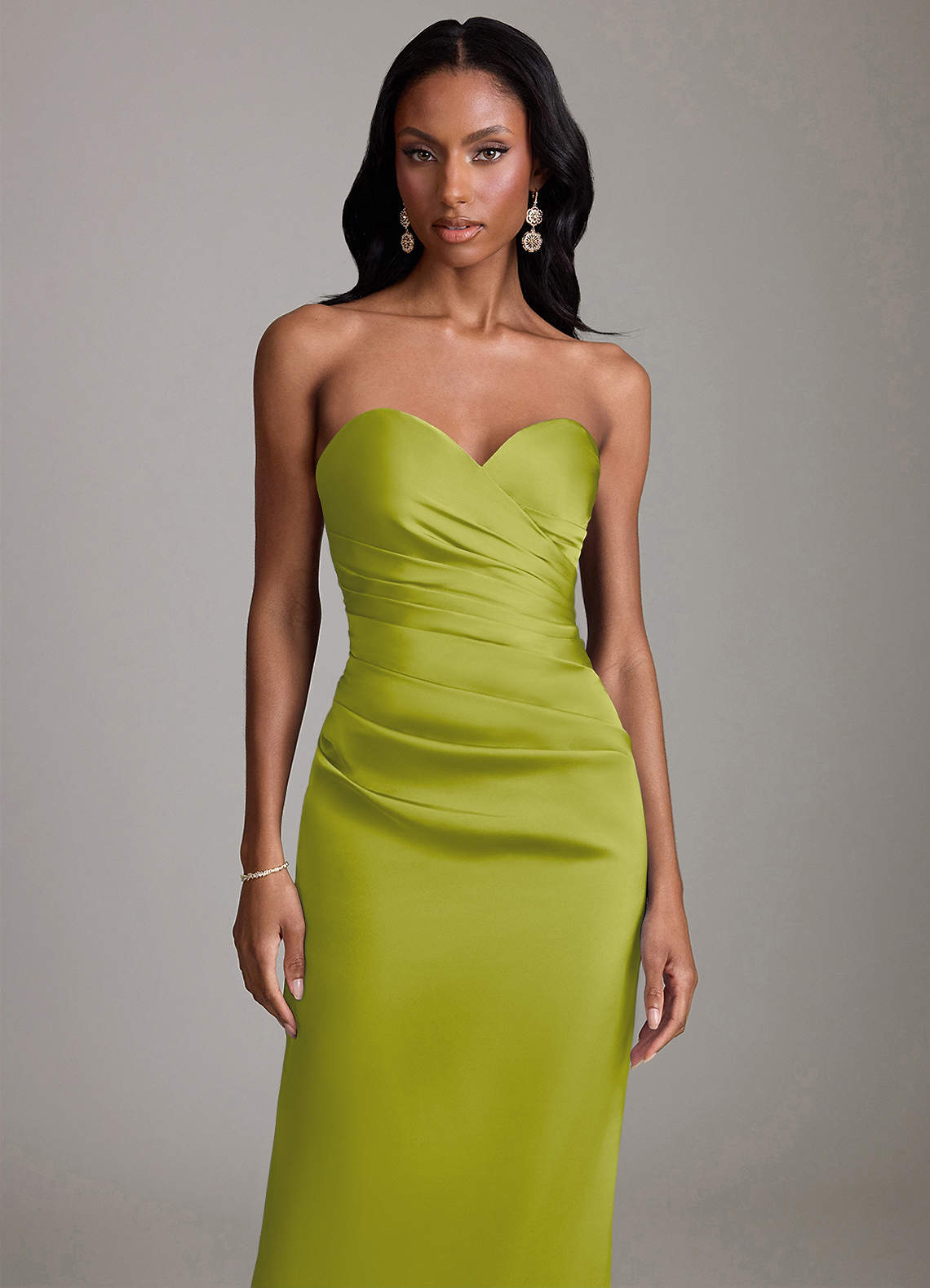Azazie Sonora Lemongrass Stretch Satin Bridesmaid Dresses | Azazie