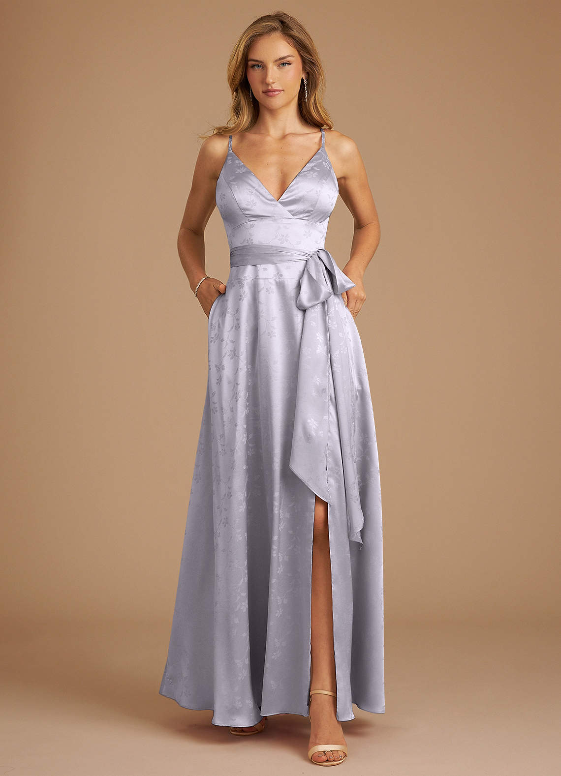 Azazie Sophia Bridesmaid Dresses Pebble Floral Jacquard A-Line Pleated Floral Jacquard Dress image1