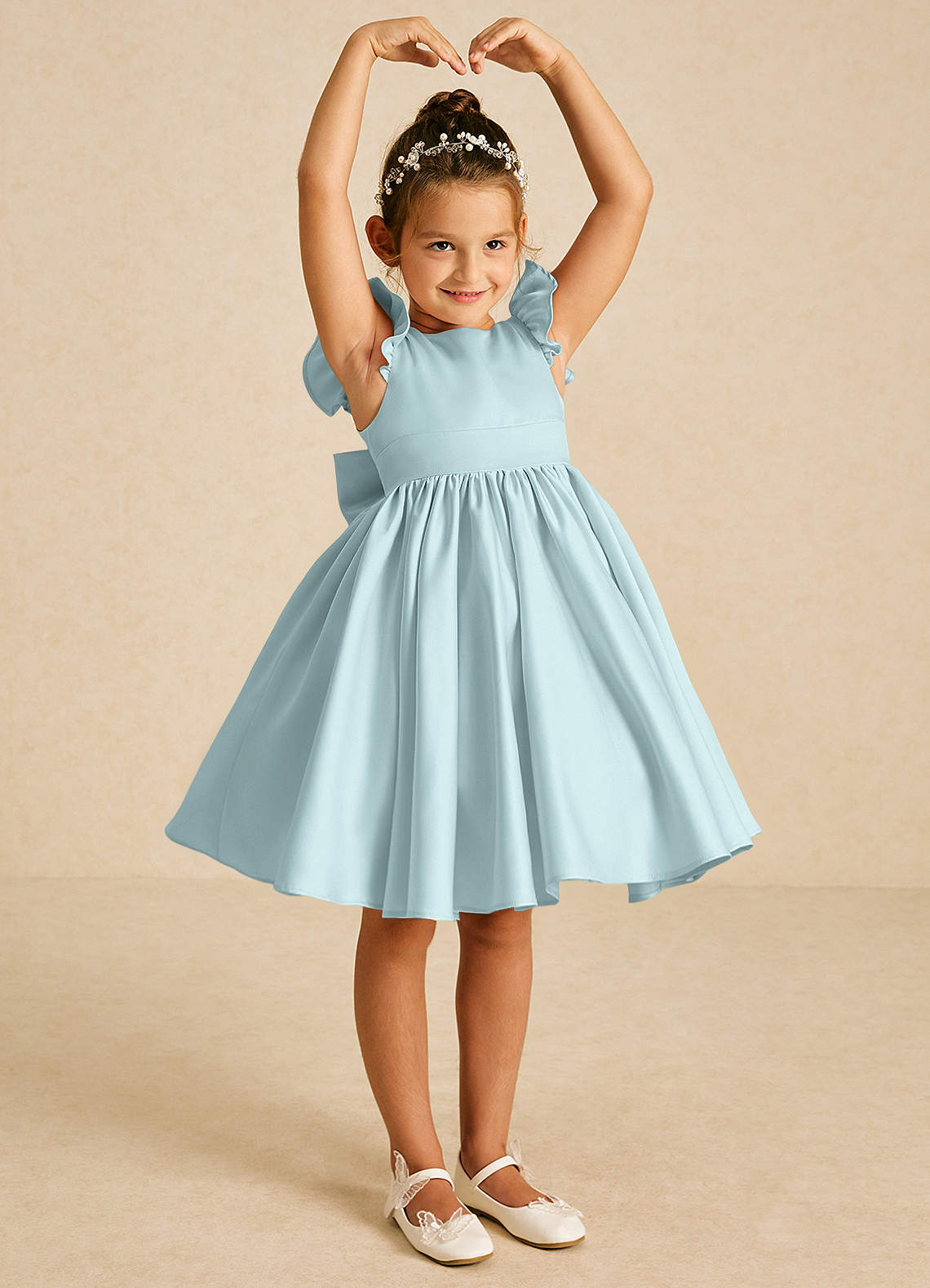 Azazie Tootsie Flower Girl Dresses Mist A-Line Bow Matte Satin Dress image1