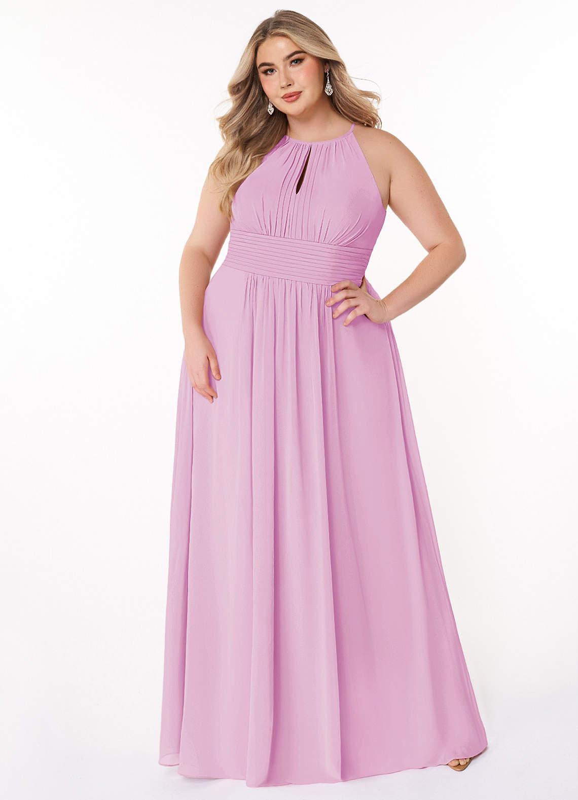 Azazie Bonnie Bridesmaid Dresses Candy Pink A-Line Keyhole Ruched Chiffon Dress image1