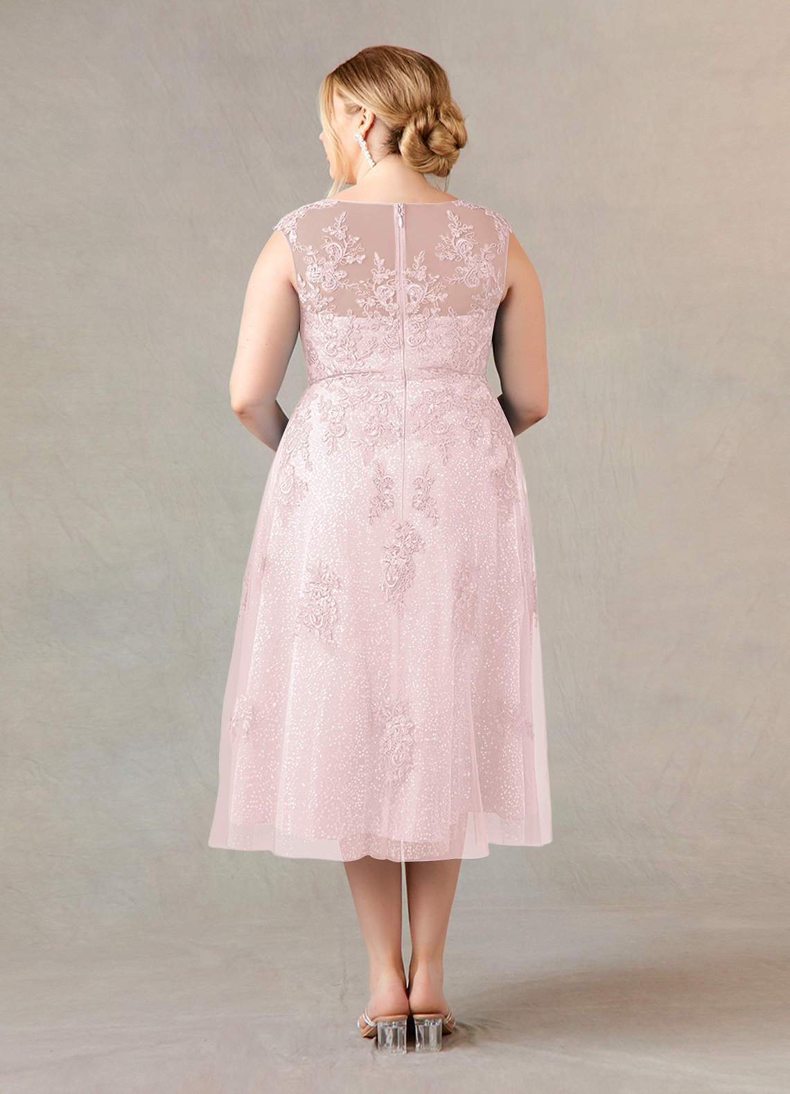 Azazie Flynn At-home Try On Dresses Burgundy A-Line Boatneck Lace Tulle Dress image6