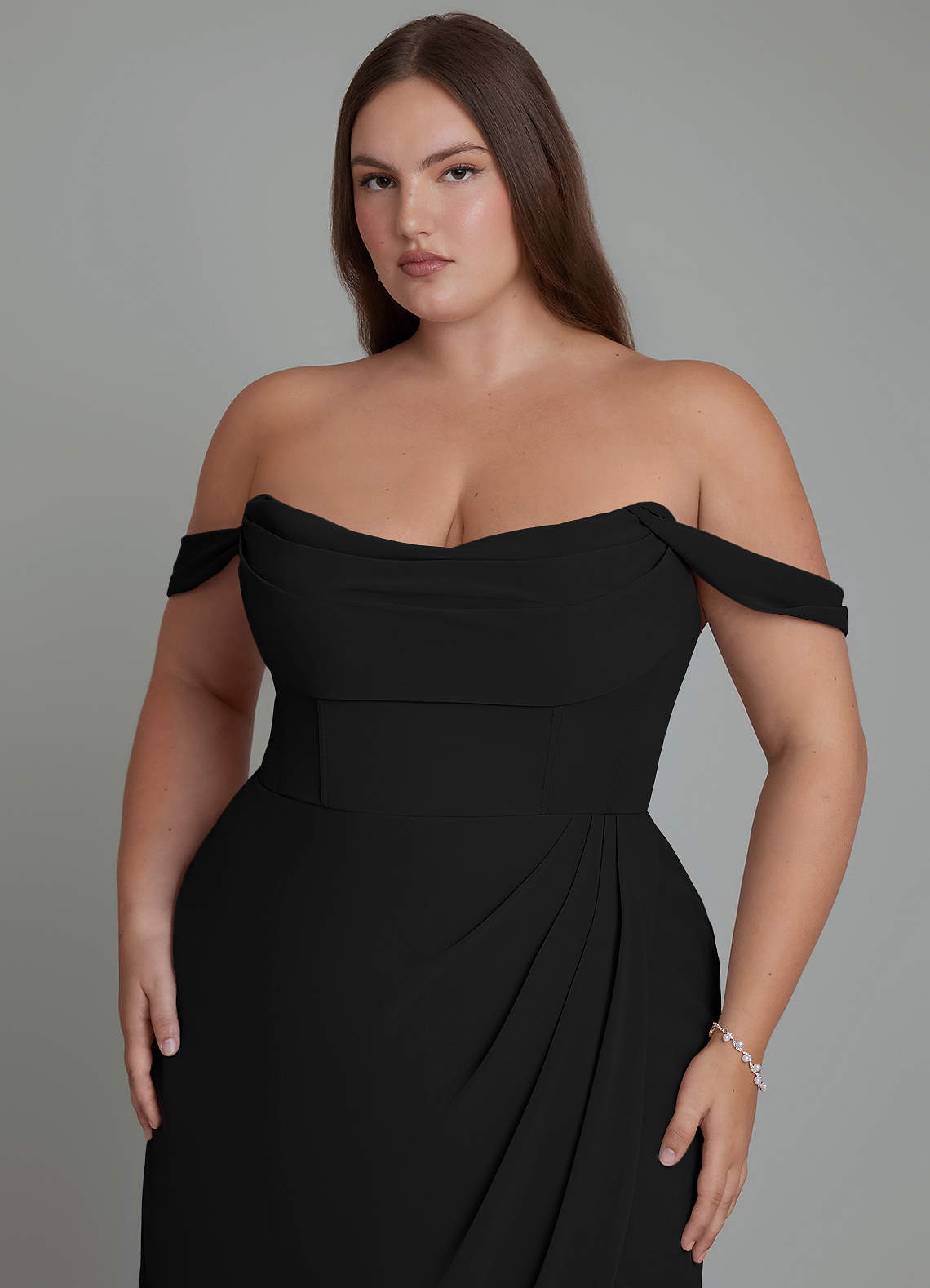Azazie Johana Bridesmaid Dresses Black Mermaid Off the Shoulder Chiffon Convertible Dress image10