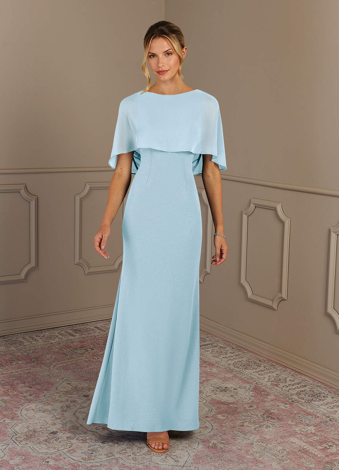 Azazie Dion vestidos de madre de la novia Vestido de Azul Cielo de Crepé elástico de Recto con Scoop image2