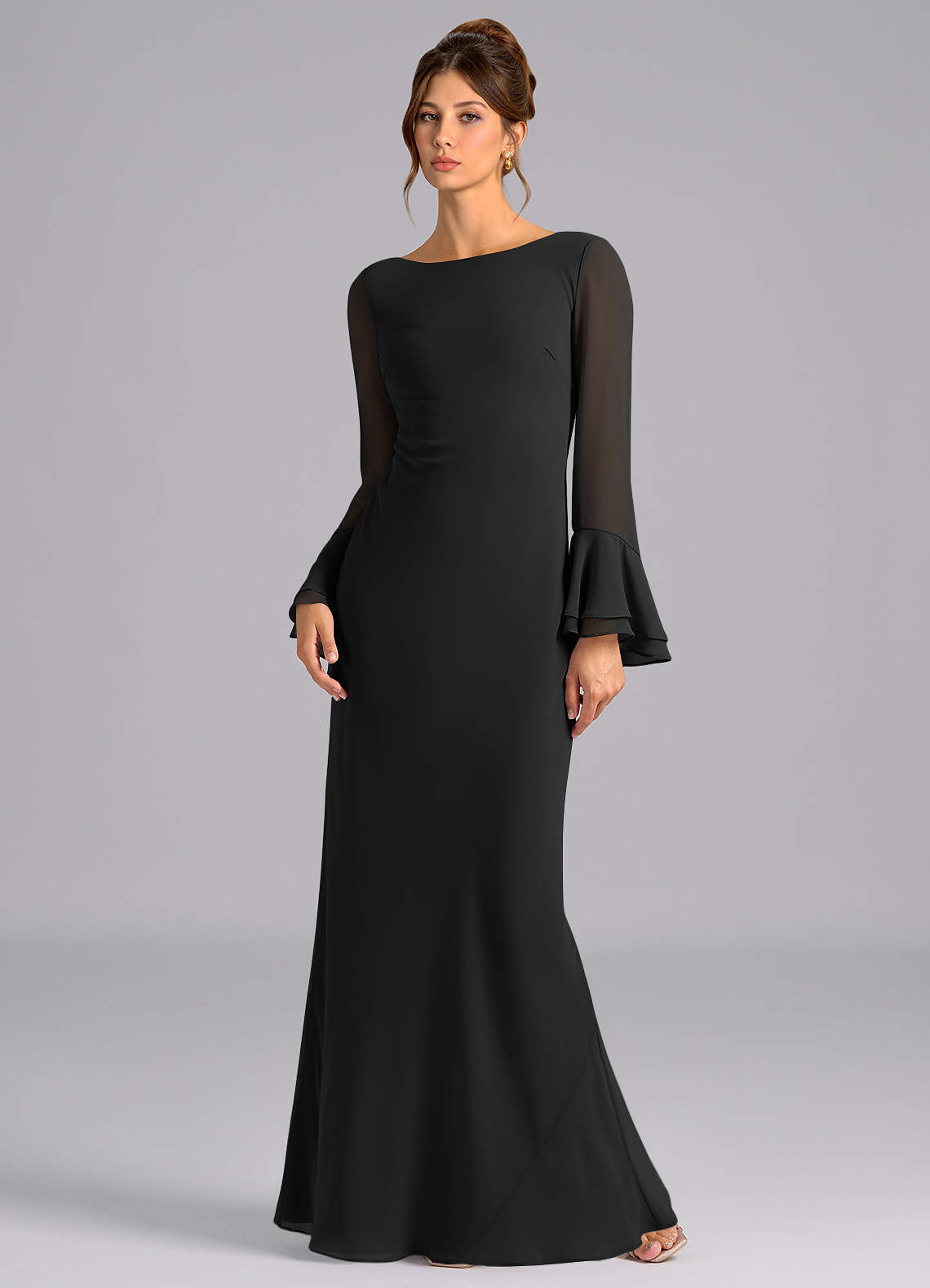 Azazie Leone Bridesmaid Dresses Black Mermaid Corset Chiffon Dress image1