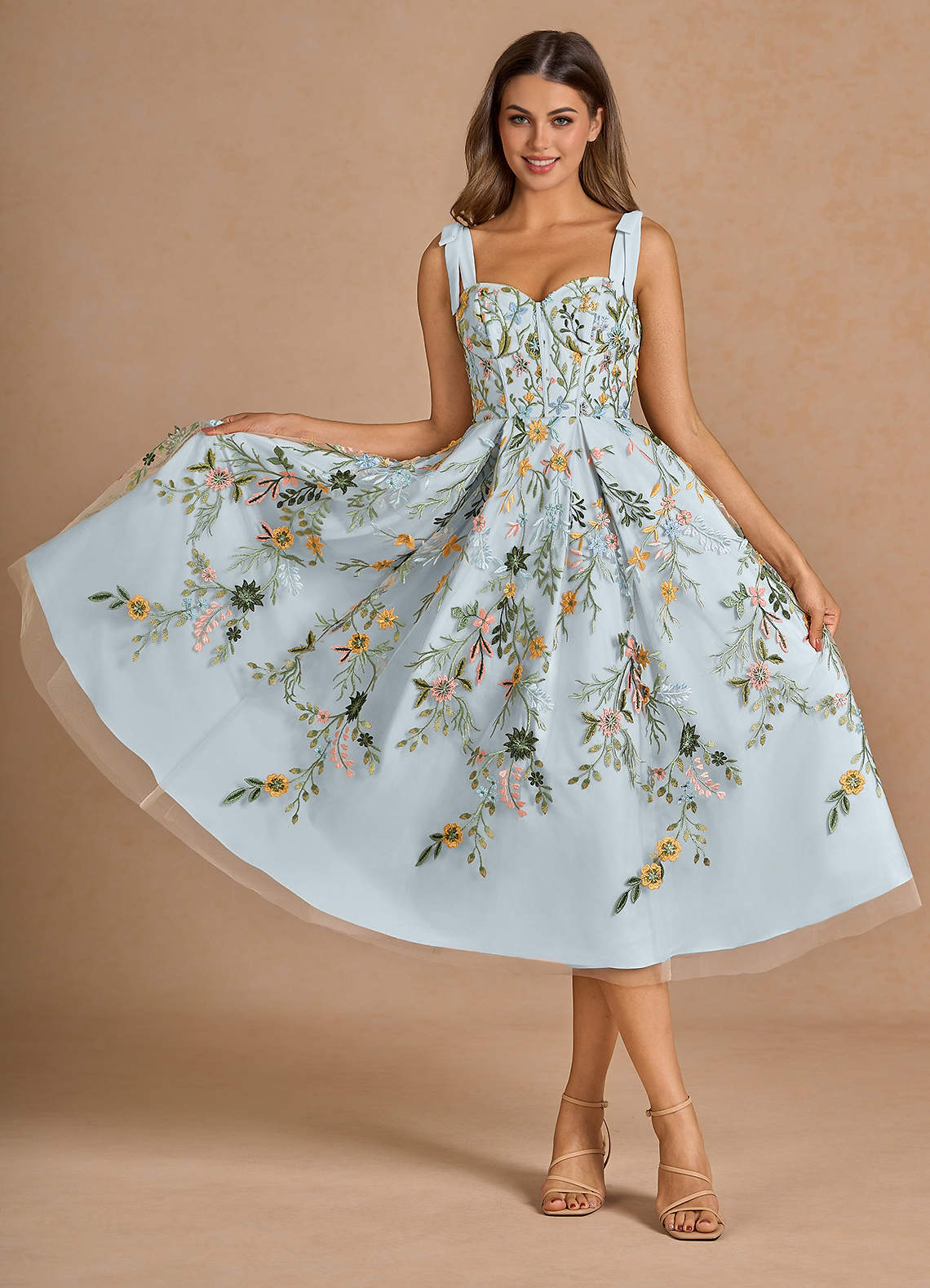 Aurelie Sky Blue Midi Dress | Azazie