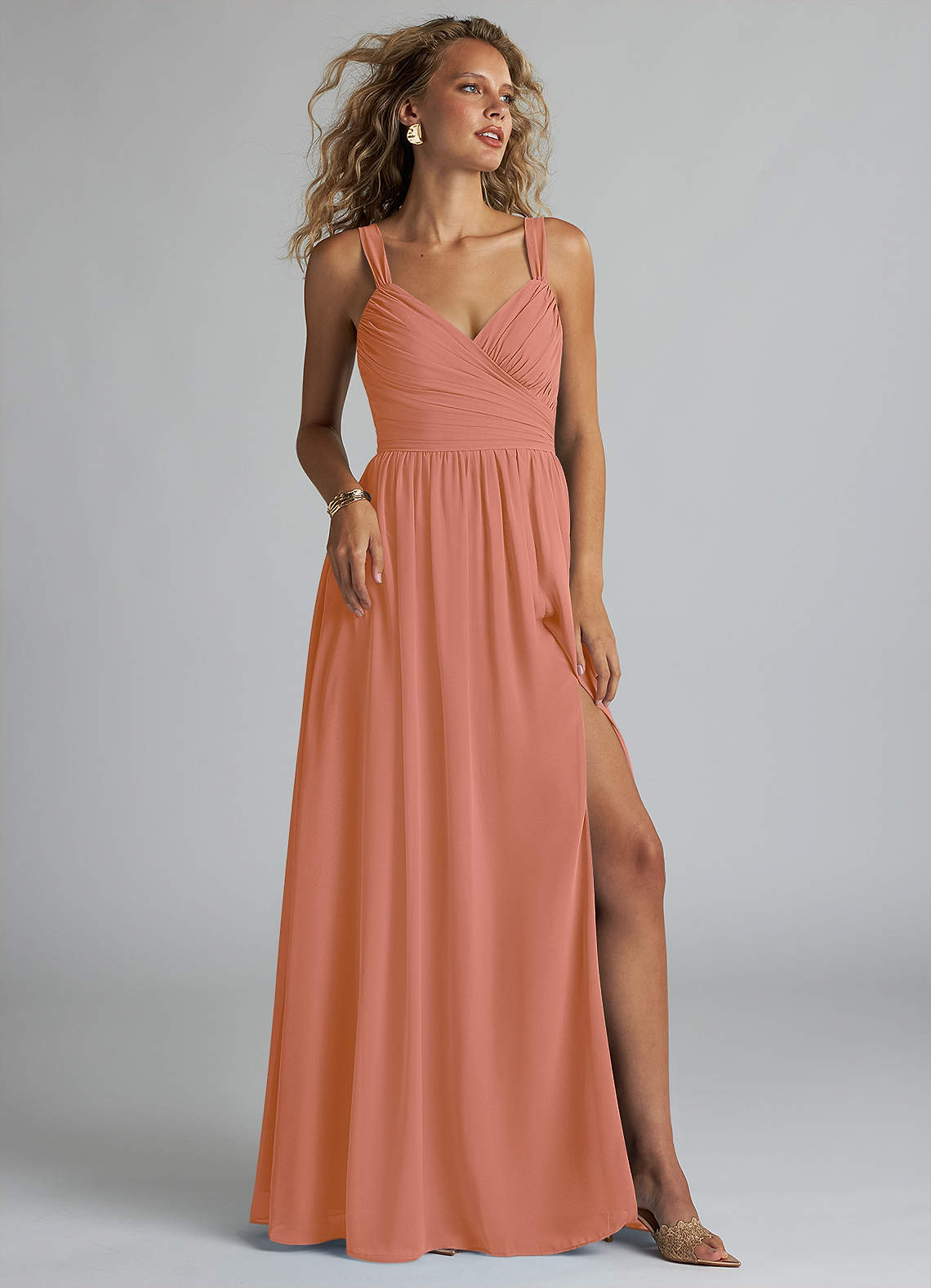 Azazie Aziza Bridesmaid Dresses MAI TAI A-Line V-Neck Pleated Chiffon Dress image1