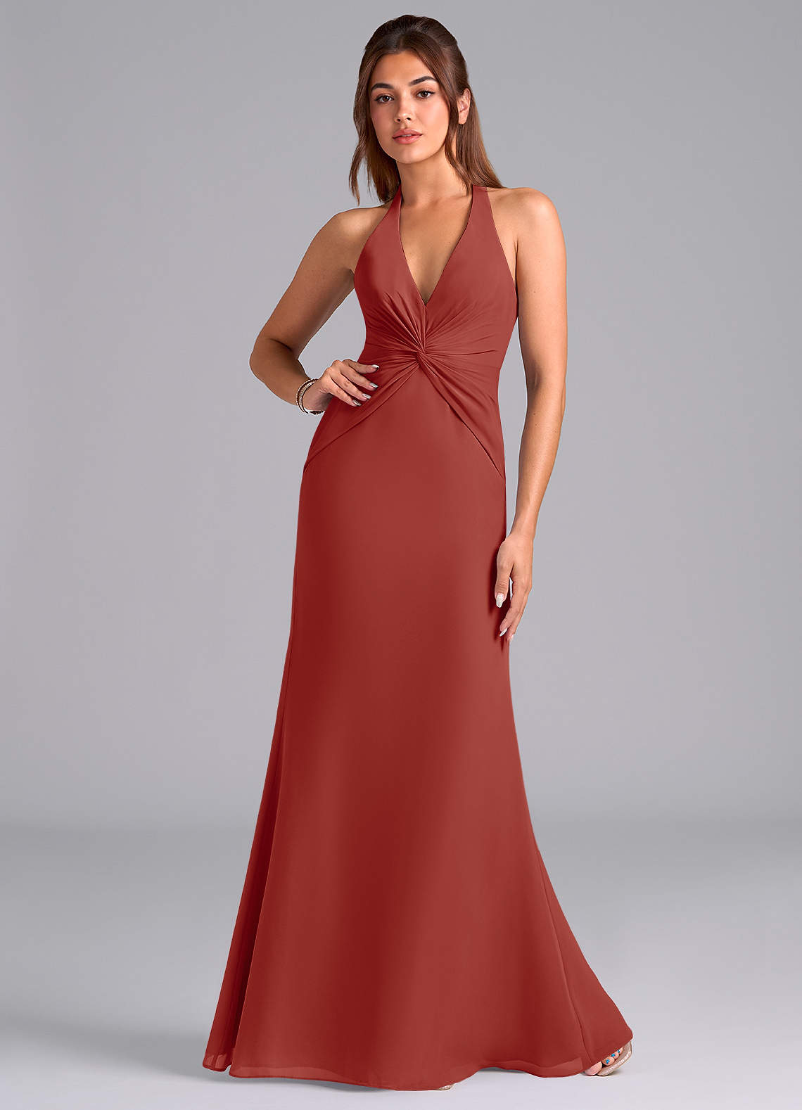 Azazie Valerie Bridesmaid Dresses Terracotta Mermaid Pleated Chiffon Dress image1