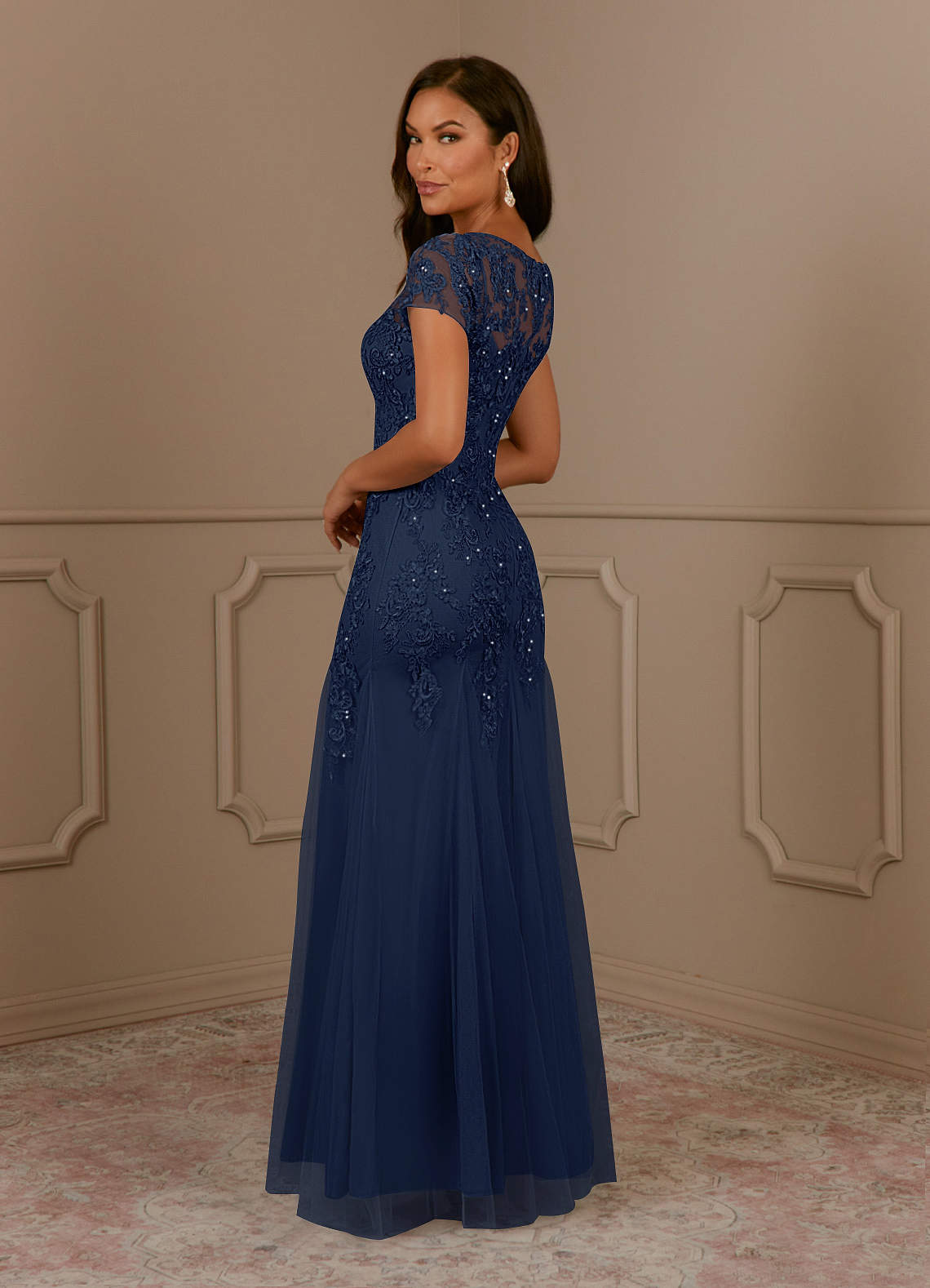 Azazie Laurie Mother of the Bride Dresses Dark Navy Mermaid Scoop Sequins Tulle Dress image4