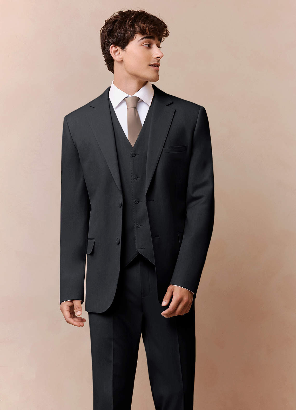 front Savile Charcoal Wool Blend 3-Piece Suit