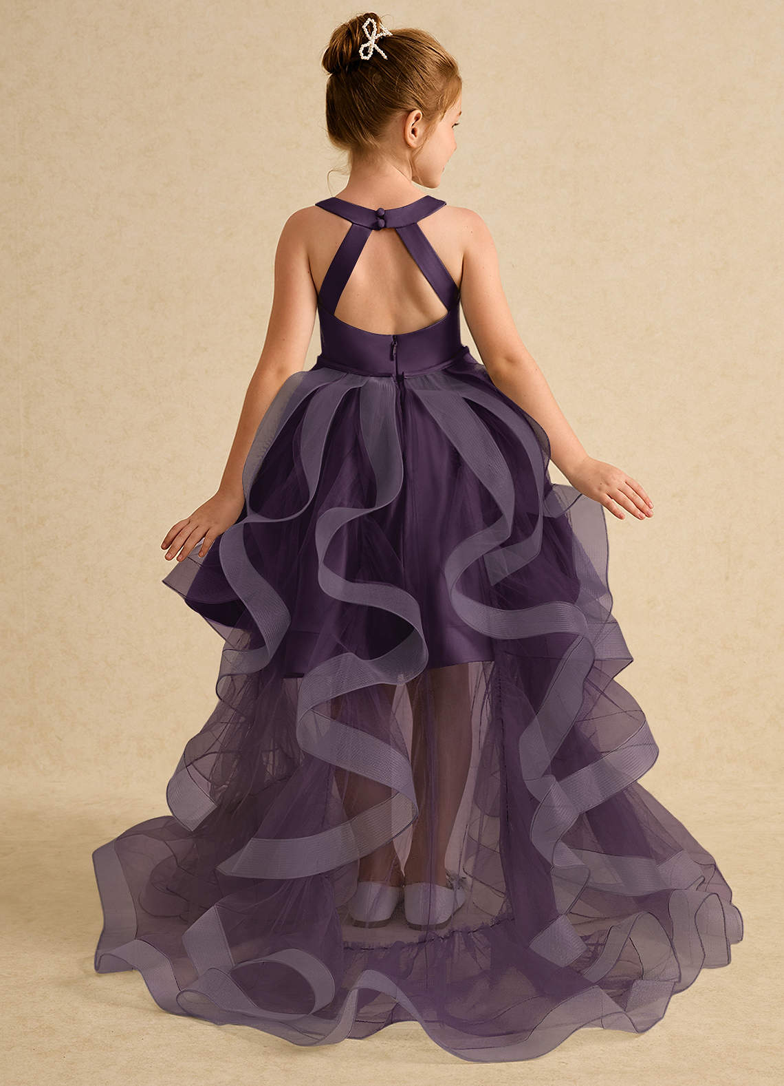 Azazie Julietta Blumenmädchenkleider Ballkleid Cabrio Tüll Kleid Pflaume image1