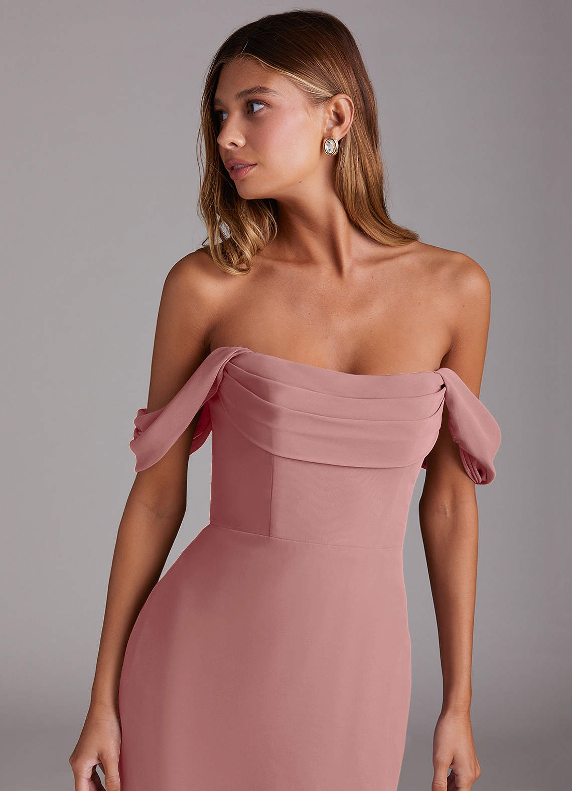 Azazie Saige Bridesmaid Dresses Dusty Rose A-Line Off the Shoulder Chiffon Convertible Dress image4