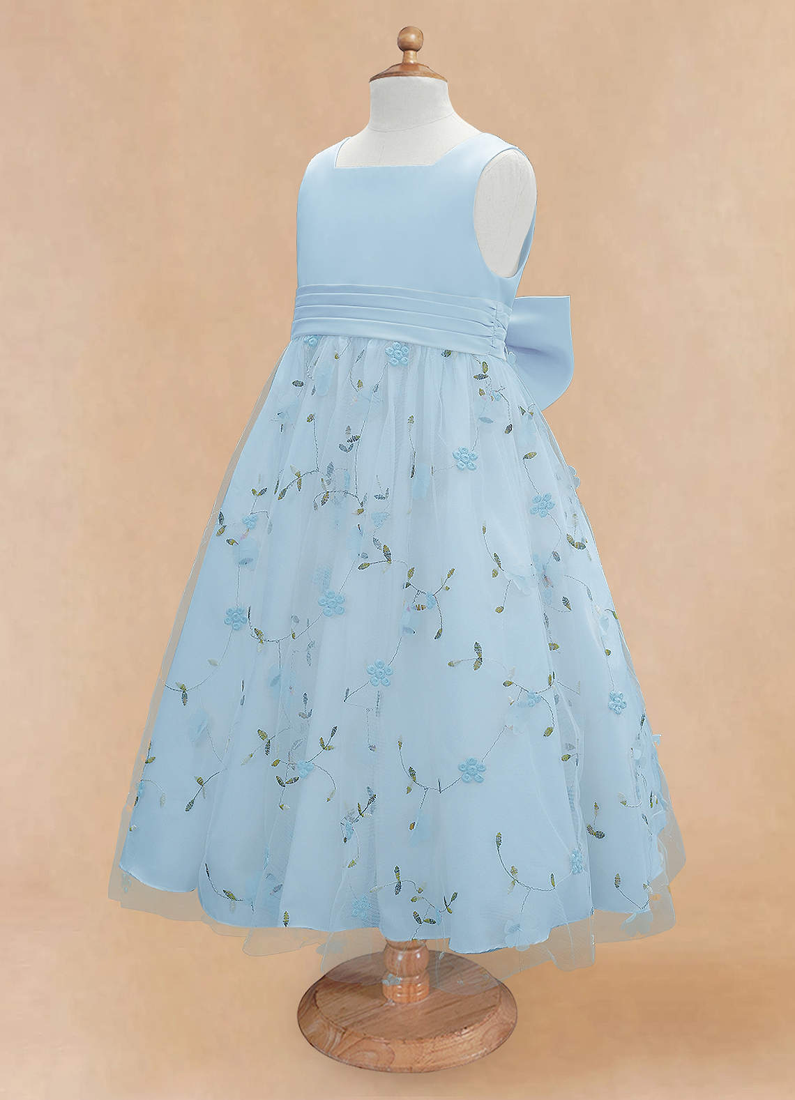 Azazie Pollie Flower Girl Dresses Sky Blue A-Line Bow Tulle Dress image12