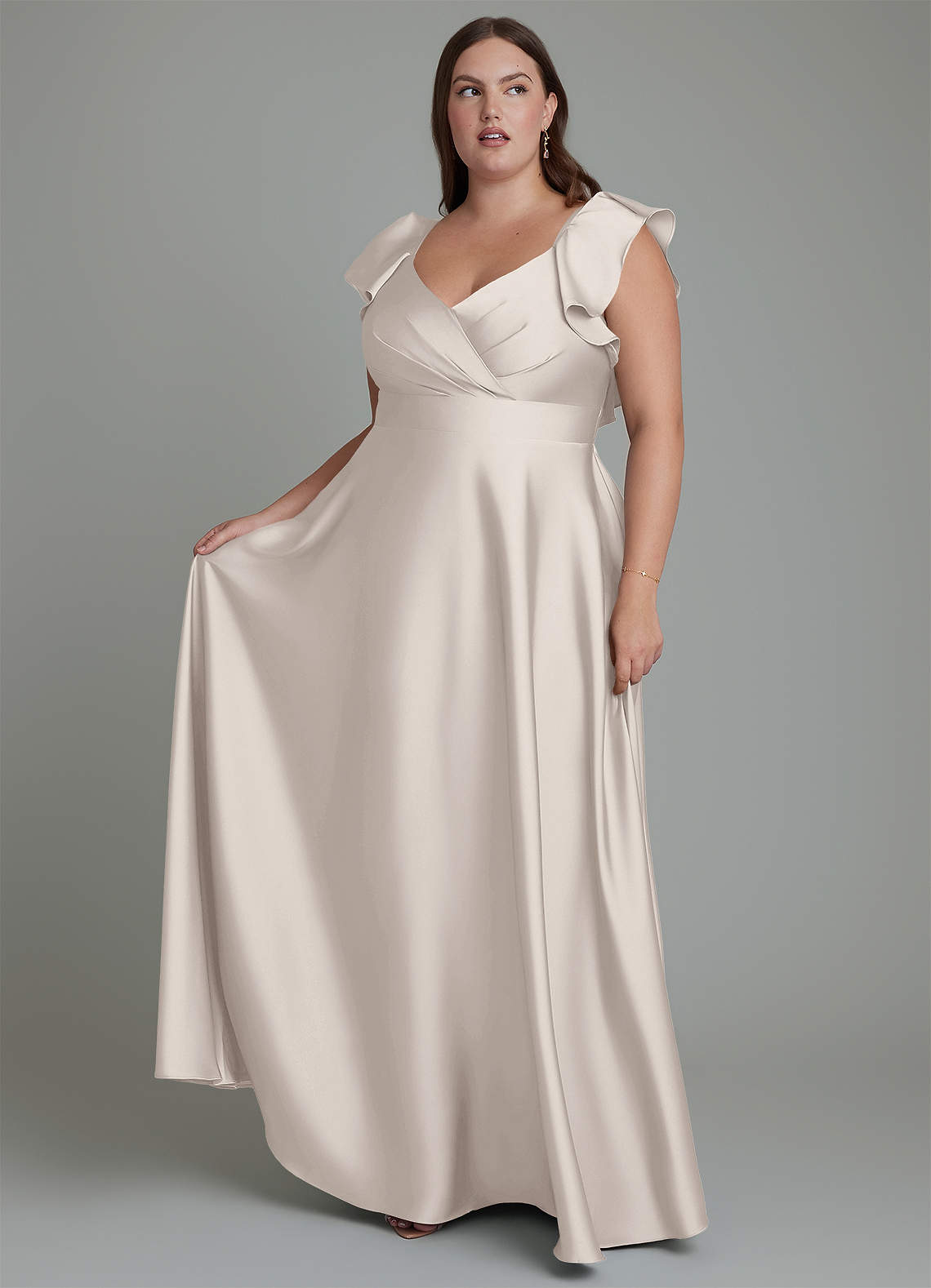 Azazie Leilani Bridesmaid Dresses White Alabaster A-Line Ruched Stretch Satin Dress image1