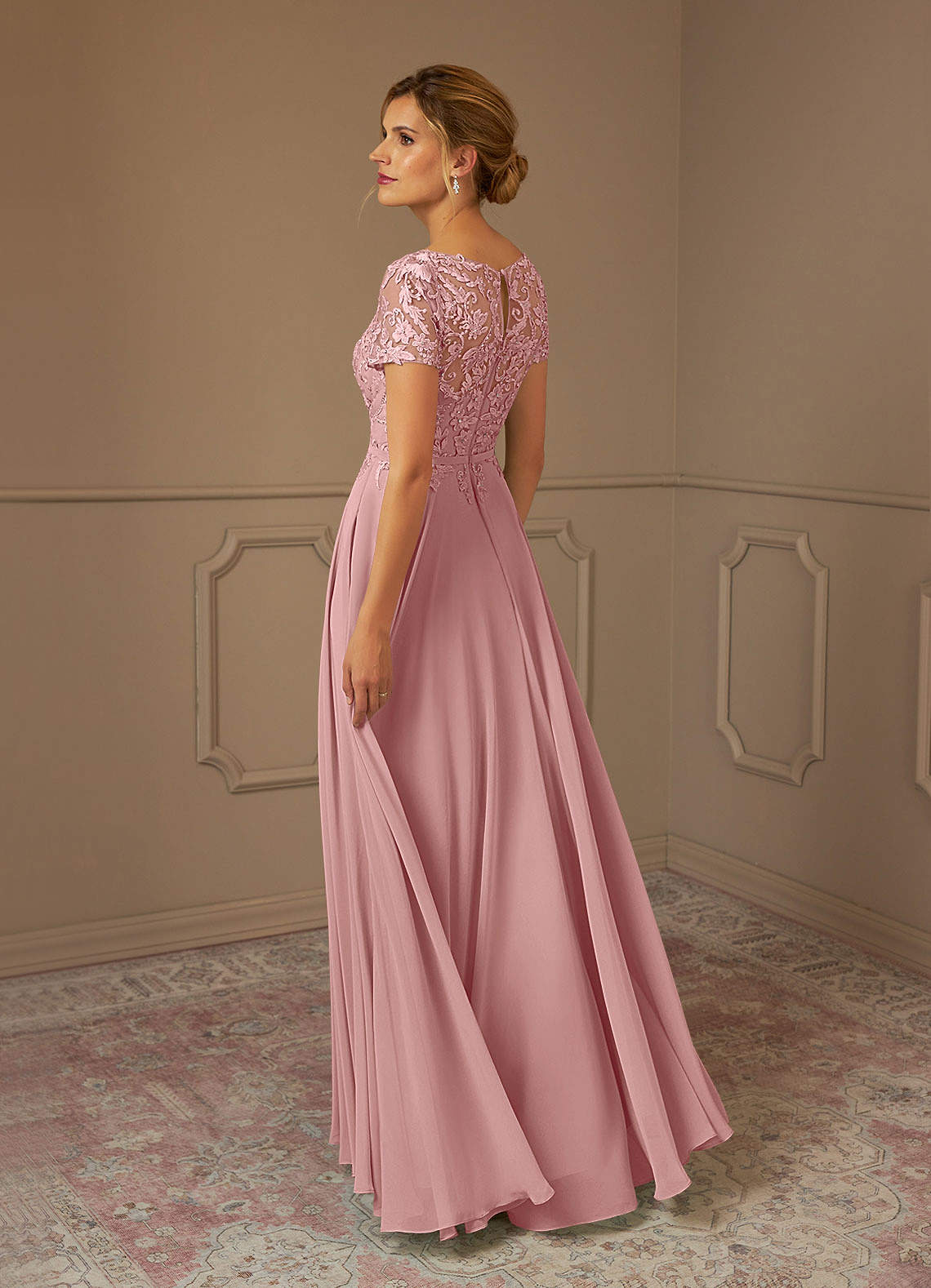 Azazie Adina Dusty Rose A-Line Boatneck Sequins Chiffon Dress