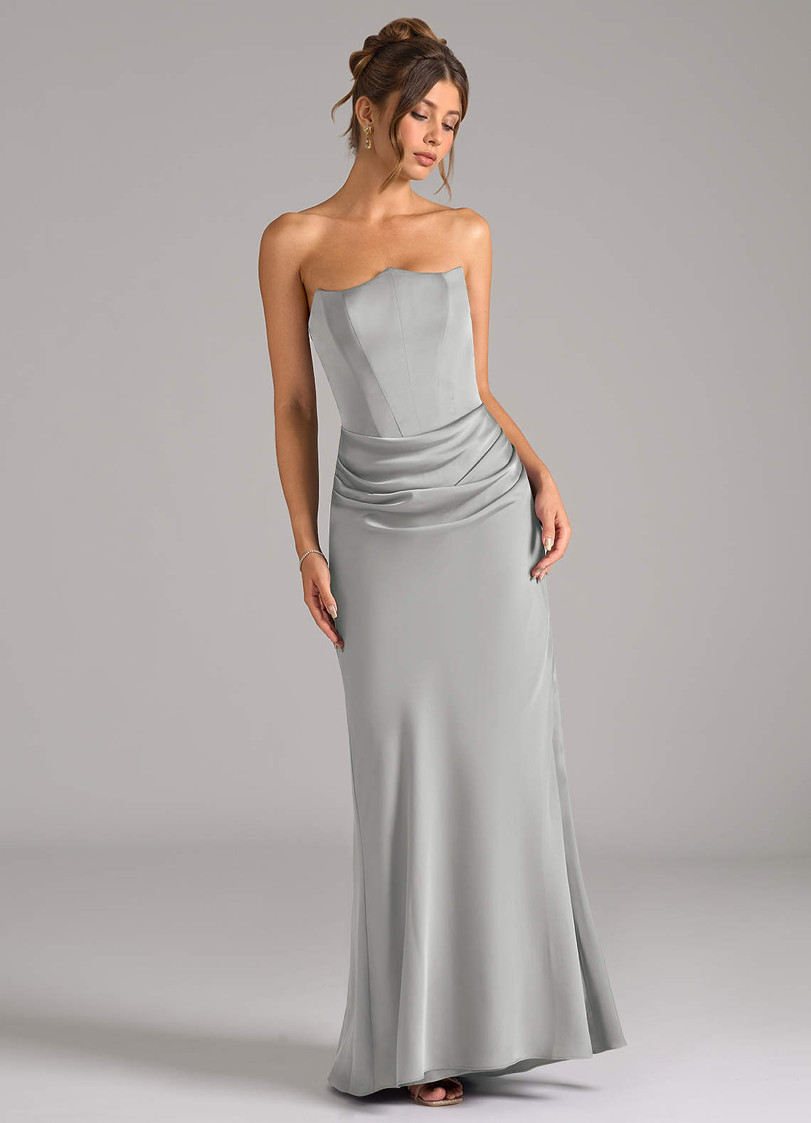 Azazie Mermaid Strapless Floor-Length Stretch Satin Bridesmaid Dresses - Silver