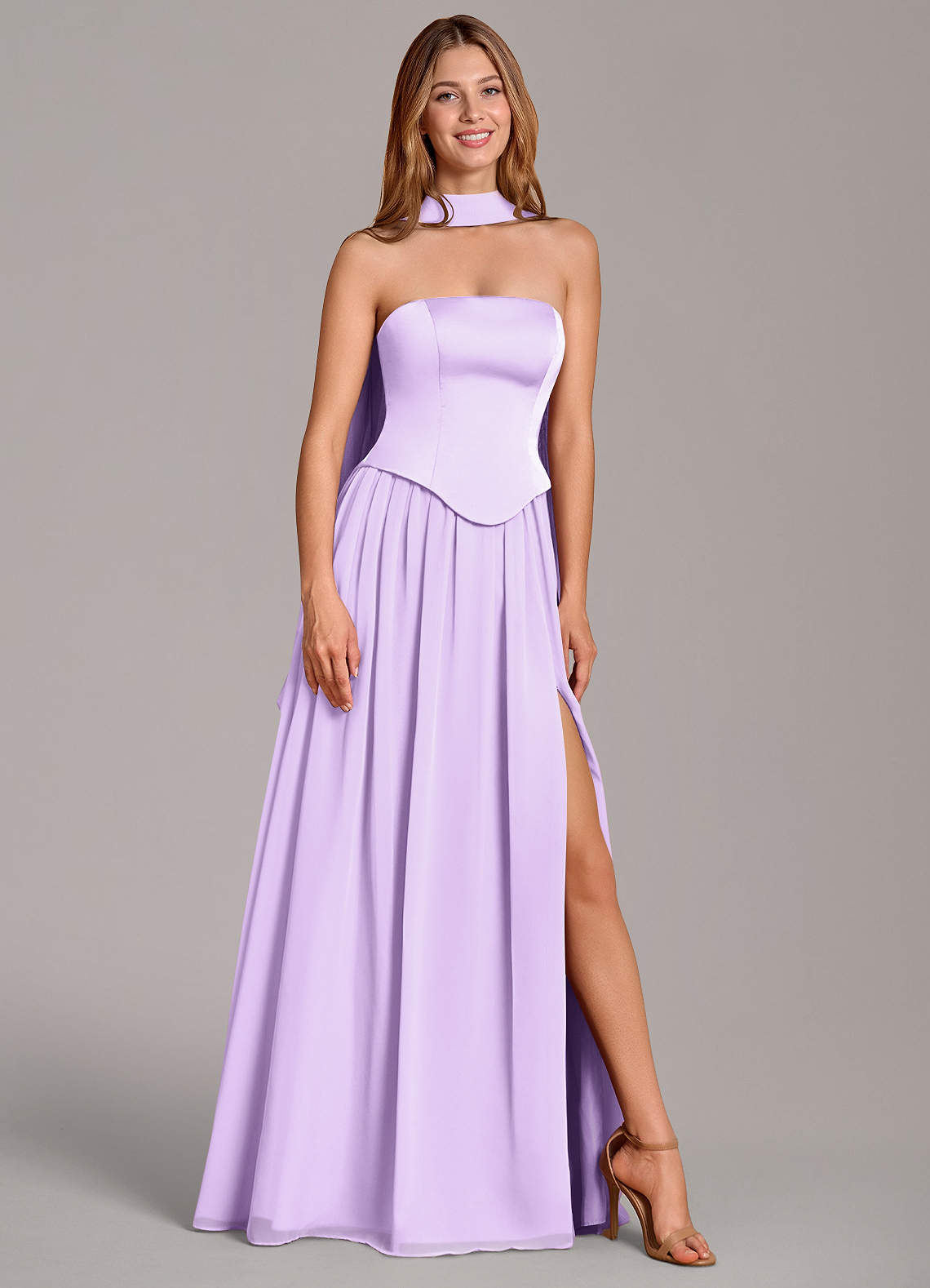 Azazie Cadence Bridesmaid Dresses Lilac A-Line Corset Stretch Satin Convertible Dress image1