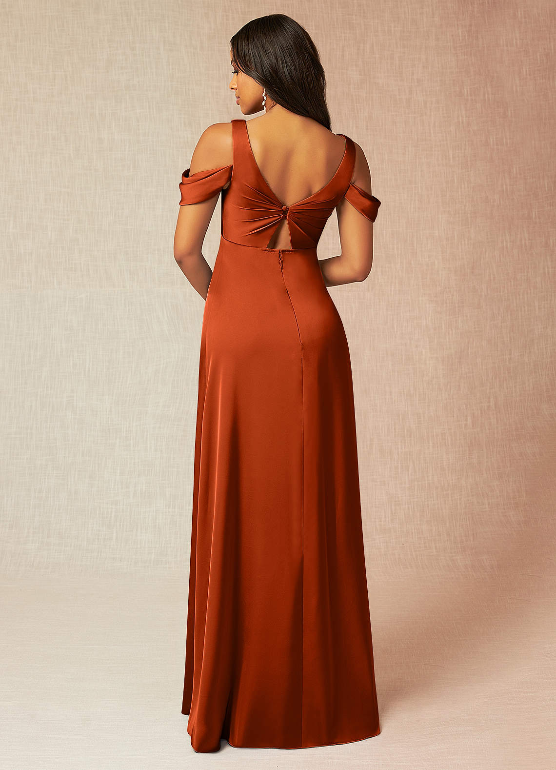 Azazie Rhea At-home Try On Dresses A-Line Off-The-Shouler Pleated Stretch Satin Floor-Length Dress image1