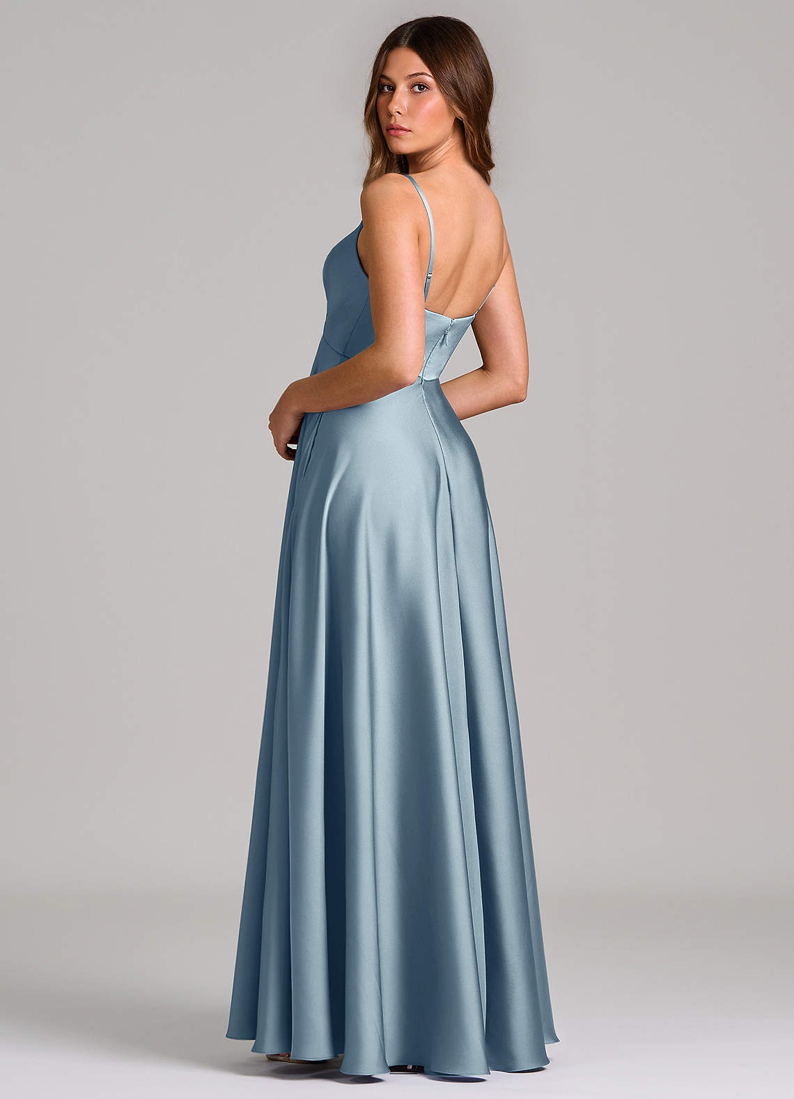 Azazie Amani Klänningar att prova hemma Klä av A-Linje i Stretch Satin Plisserad Dammblå image1