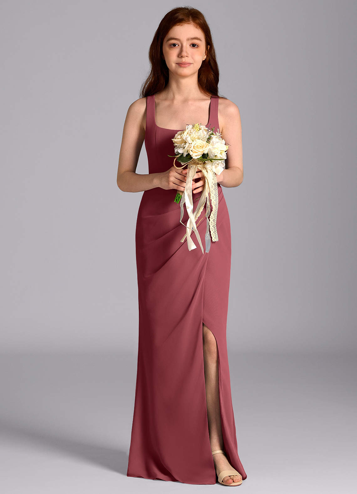 Azazie Mero Junior Abito Sirena in Chiffon Plissettato Merlot image1