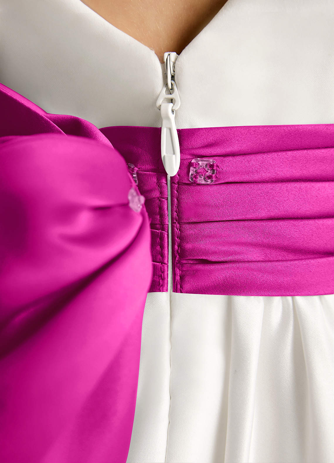 Azazie Sosie Blumenmädchenkleider A-Linie Plissee Matte Satin Kleid Elfenbein Fuchsia image5