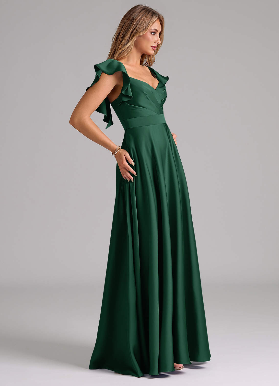 Azazie Leilani Bridesmaid Dresses Dark Green A-Line Ruched Stretch Satin Dress image5