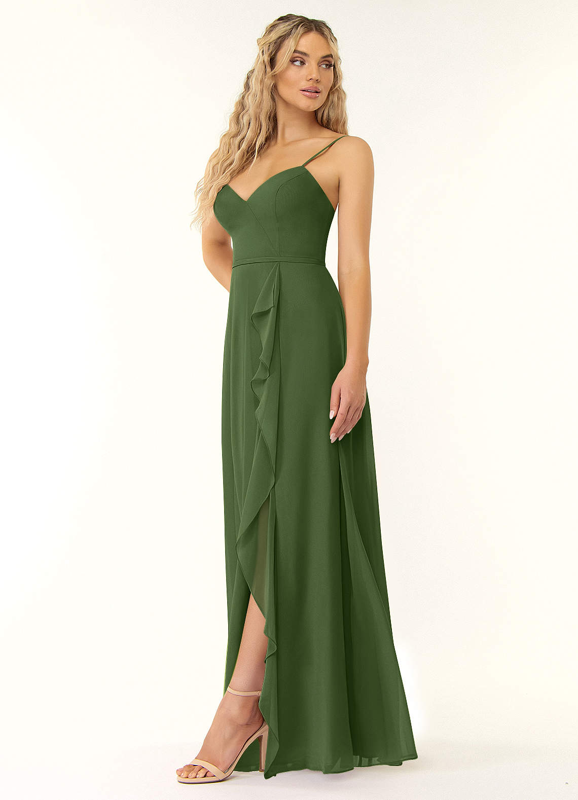 Azazie Naeem Vestidos de madrinha de casamento Vestir Oliva de Chiffon de Linha A com Ruched image1
